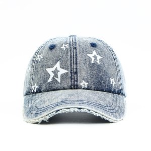 Casquette de baseball unisexe en jean avec imprimé étoile, style vintage délavé, 6 panneaux, ajustement réglable pour adultes, printemps-été, tenue décontractée - Product Image 3