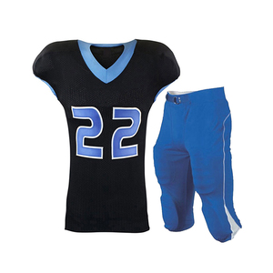 Ensemble d'uniformes de football américain personnalisés pour hommes, maillot sans manches en mesh, pantalon bleu, numéro 22, polyester respirant, coupe athlétique - Product Image 1
