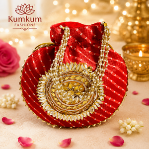 Indian Ethnic Potli Bag Satin Embroidered Pearl Handle Purse Women Handbag Wedding Drawstring Bags Sangeet Return Gifts Favors - Product Image 1