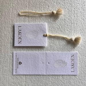 Cotton <b>Paper</b> Garment Tags Natural <b>Handmade</b> Look Environmentally Friendly Gold Stamping High Polish Finish for Clothing Packaging - Product Image 3