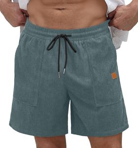 Pantalones Cortos Bermuda de Pana Sólida para Hombre, Cintura Media, Cordón Ajustable, Bolsillos, Ropa Casual, Transpirable, Ligero, Ajuste Cómodo - Product Image 1