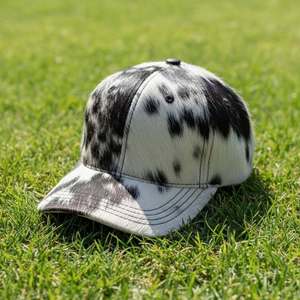 Unisex 6-Panel Hair on Hide leather Baseball <b>Cap</b> Tie Dye Black White Cotton Fitted Casual Spring Summer <b>Hat</b> 58-60CM - Product Image 3