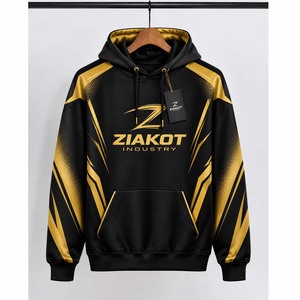 Sudadera con Capucha de Fútbol Negra, Dorada y Blanca, Cosida a Medida, de la Industria Ziakot de Pakistán, Venta al Por Mayor Directa - Product Image 3