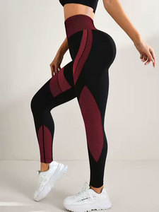 Pantalones de yoga de cintura alta, transpirables, con bloques de color, para mujer, ajustados, que realzan la cadera, con rayas, para deporte y yoga. - Product Image 2