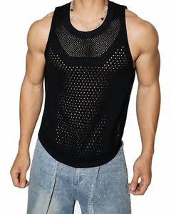 Men's O-Neck Knitted Tank <b>Top</b> With Dot Pattern Breathable Casual Wear - Product Image 4