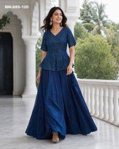 Party wear Fancy Satin with Solid & Kali Pattern <b>Flared</b> Lehenga & <b>Sequin</b>-Pipe Embroidery Peplum-Choli Ready Set Indian Supplier - Product Image 4