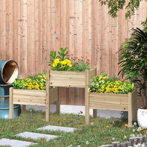 Ensemble de 3 jardinières surélevées en bois, design à deux niveaux avec trous de drainage naturels pour support de plantes - Product Image 2