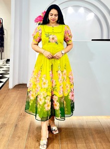 AARYA 2026 Nouvelle Robe d'été décontractée et tendance à imprimé, longueur mi-cuisse, coupe ample, style occidental, pour femme, grande taille, col rond, manches courtes, en mélange de coton - Product Image 4