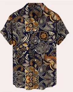 เสื้อเชิ้ตผู้ชายลำลองขายส่ง ลายชนเผ่าแอฟริกัน ลายดอกฮาวาย แขนสั้น คอตั้ง สีพื้น สำหรับฤดูใบไม้ผลิ - Product Image 4
