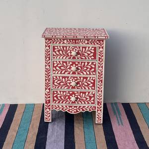 Table console en os incrusté rouge avec trois tiroirs de rangement, table d'appoint incrustée d'agate pour salon - Product Image 3
