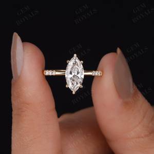 Bague solitaire en or massif 14 carats pour femme, avec diamant de laboratoire certifié IGI 2,02 carats taille marquise et bande ondulée, idéale pour les mariages – Cadeau surprise - Product Image 5