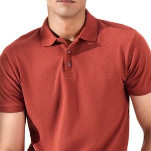 Polo à manches courtes rouge pour homme, couleur unie, décontracté, tricoté, boutonné devant, coupe classique, coton piqué respirant - Product Image 2