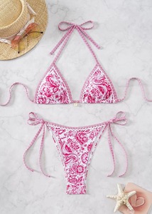 Conjunto de Bikini Personalizado de Cintura Alta con Estampado de Leopardo, Top Halter y Braguita con Lazos Laterales, Traje de Baño para Mujer, Proveedor Mayorista OEM ODM - Product Image 3