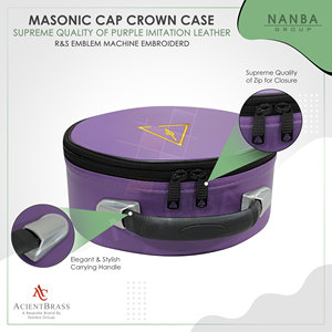 Cryptic Masonic Royal Select Master Crown Cap Case Imitation <b>Leather</b> Zipper Lightweight Purple Hand Embroidered <b>Soft</b> Carry <b>Bag</b> - Product Image 5