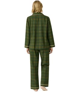 Ensemble de pyjama pour femmes à carreaux vert foncé personnalisé, manches longues, boutonné, vêtements de nuit en coton doux, ensemble de vêtements de détente en deux pièces - Product Image 2