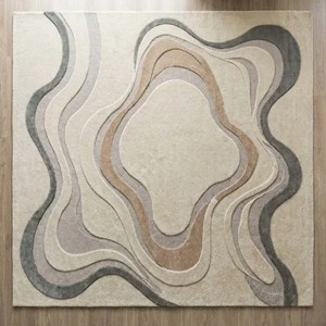 Modern Neutral Beige Area <b>Rug</b> Soft Abstract Wave Design <b>Hand</b> <b>Tufted</b> Carpet Neutral Beige Grey Large Livingroom Bedroom Decor <b>Rug</b> - Product Image 4