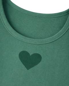 Women Ribbed Crop Tank <b>Top</b> And Drawstring Shorts Set Forest Green With <b>Heart</b> Print Casual Lounge Two Piece Outfit Customized - Product Image 5