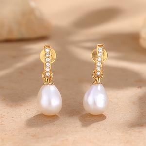 24K Gold Plated Stainless Steel Number Stud Earrings with Zircon and Pearl - Product Image 3