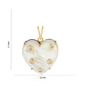 Amuleto de Corazón de Madreperla con Diamante Natural, Oro de 14k, Plata 925 Oxidada Hecha a Mano, Joyería Fina - Product Image 1