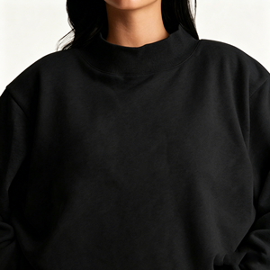 Sudadera de cuello alto para mujer, oversize, negra, con logo personalizado, de forro polar, informal, para actividades deportivas - Product Image 6