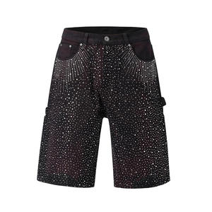 High Street Full Rhinestone Gradient Denim Shorts Ink Wash Diamond Studded Seven Inch Denim Shorts - Product Image 5