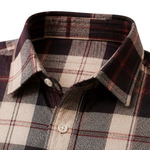 Chemise à manches longues pour homme en coton à carreaux gris beige bordeaux, décontractée, boutonnée, personnalisable, vente en gros, vêtements de mode - Product Image 3