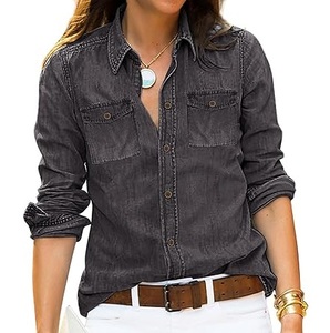 เสื้อเชิ้ตเดนิมแขนยาวทรงโอเวอร์ไซส์ ล้างสีแบบแอซิด สไตล์ลำลอง สตรีทแวร์ ระบายอากาศได้ดี ไซส์พลัส สีซีดจางแบบซันเฟด เสื้อเชิ้ตเดนิมผู้หญิง - Product Image 4