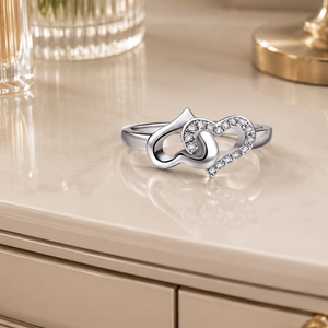 Twin Hearts Round Brilliant Cut Diamond Ring | White Gold Engagement Ring | Romantic Wedding Anniversary Fine Jewelry for Women - Product Image 3