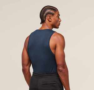 Débardeur Homme Bleu Marine Uni en Polyester Tricoté Respirant Col Rond – Tenue Décontractée Fitness Musculation Personnalisée – Tissu 220g - Product Image 2