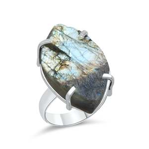 Rough Birthstone Labradorite Crystal Gemstone Prong Setting Birthstone Finger Ring Jewelry for Women Raw <b>Stone</b> Labradorite - Product Image 4