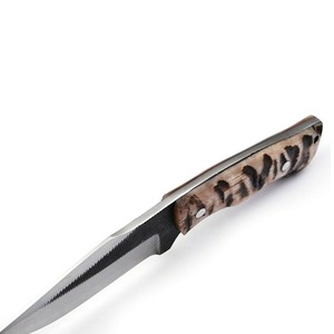 Venta al por mayor 7Cr13 acero hoja fija cuchillo Ram cuerno mango pulido caza EDC Camping cuchillo con Funda de cuero - Product Image 4