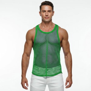 Factory Price Breathable Plain Dyed <b>Men</b> Sports Mesh Sleeveless Mesh <b>Singlets</b> <b>for</b> <b>Men</b> Transparent Vest <b>for</b> Sale Transparent Vest - Product Image 1