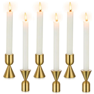 Juego de 6 candelabros cónicos de latón dorados para decoración de Navidad, bodas y fiestas. - Product Image 1