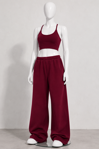 Women Relaxed Fit Wide Leg <b>Pants</b> Maroon Elastic Waist Soft Fabric Casual Lounge Wear Full Length Comfortable Sweatpants - Product Image 4