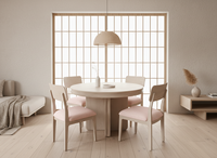 Ensemble de table basse ronde moderne avec 4 chaises, construction en frêne massif et placage MDF, design durable et léger