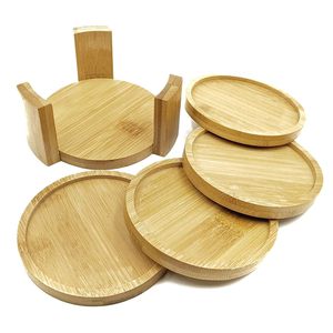 Ensemble de sous-verres ronds en bambou avec support en bois, sous-verres naturels écologiques, protection de table, décoration pour la maison et la cuisine - Product Image 1