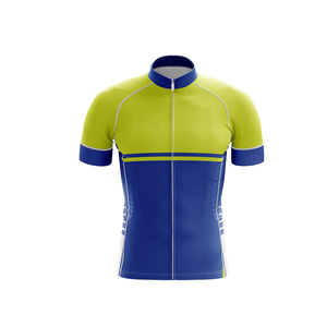 Uniforme de Ciclismo Personalizado Azul y Amarillo, Conjunto de Jersey de Manga Corta y Pantalones Cortos, Uniforme de Ciclismo de Dos Tonos con Bloques de Color, Transpirable para Hombre - Product Image 2