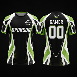 Jersey de E-Sports Sublimado OEM con Cuello Redondo, Secado Rápido, Poliéster, Diseño de Llama Verde y Negra, Logotipo Frontal, para Hombre Adulto - Product Image 4
