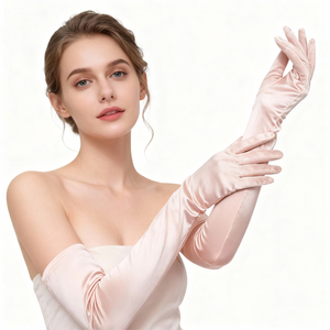 Guantes largos de piel de oveja negra de primera calidad para mujer, elegantes y con estilo, guantes de vestir cálidos para invierno, guantes de vestir largos hasta el brazo. - Product Image 1