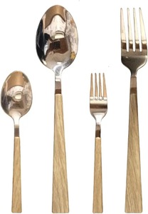 Ensemble de couverts de luxe en métal avec manche en bois, cuillère, fourchette et couteau en acier inoxydable, collection de vaisselle élégante - Product Image 4