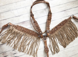 Ensemble de têtière et de collier de poitrine pour cheval de qualité supérieure, style western, durable, confortable, avec surpiqûres. - Product Image 5