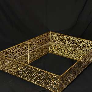 Plateau de service artisanal doré avec miroir en verre, plateau à chocolat, plateau de service Ramadan, panier-cadeau, plateau de dîner, décoration d'intérieur - Product Image 2