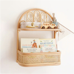 Elegant Rattan Wall <b>Shelf</b> With Storage Basket Handmade Wicker Nursery Book Rack Kids Room Wall Organizer Home Decor - Product Image 4