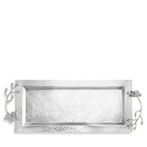 Bandeja de lujo rectangular de plata forjada con efecto martillado, con asas florales de orquídea, para servicio en hoteles y restaurantes, vajilla. - Product Image 1