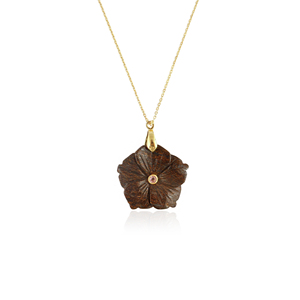 Women <b>statement</b> jewelry natural bronzite flower carved pendant <b>necklace</b> 18k gold plated pink zircon inlaid designer <b>necklace</b> - Product Image 3