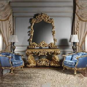 Juego de Sofás Seccionales en Forma de L de Madera Sólida con Detalles Tallados en Oro, Diseño Ecológico para Sala de Estar y Uso en Hoteles - Product Image 6