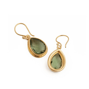 Boucles d'oreilles en améthyste verte en forme de goutte, faites à la main, plaquées or 18 carats, non ternissables, bijoux artisanaux, cadeau pour elle - Product Image 2