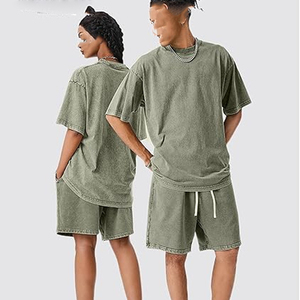 Ensemble T-shirt et short en tissu éponge absorbant la transpiration, délavé à l'acide, avec logo personnalisé, style vintage, DTG, pour homme, coupe ample, 100% coton, poids lourd - Product Image 5