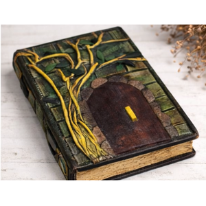 Green Witch Grimoire Genuine Leather <b>Book</b> of Shadows with Fairy Door Handmade Pagan Occult Journal 8x6 Inch Graduation New Year - Product Image 5