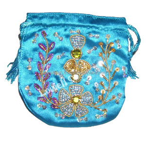 Bolsa de Satén con Cordón y Bordado Personalizado, Bolsa de Monedas de Tela Étnica, Bolsa de Noche Bordada a Mano para Mujer, para Bodas - Product Image 3